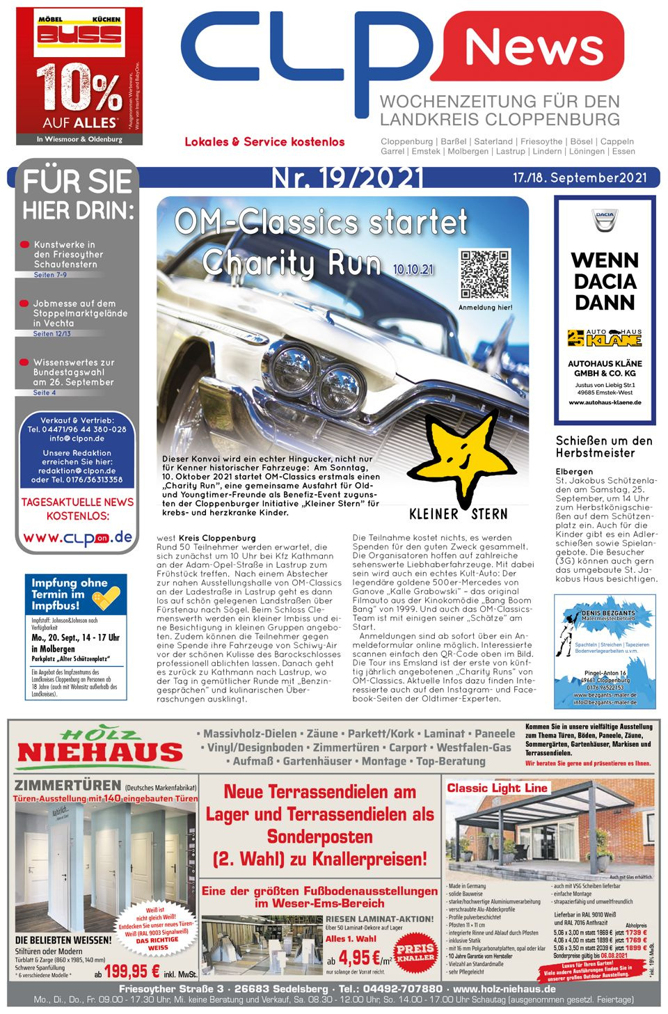 Titelseite der CLP News zum Start des Oldtimer-Charity-Runs von OM-Classics zugunsten von „Kleiner Stern“.